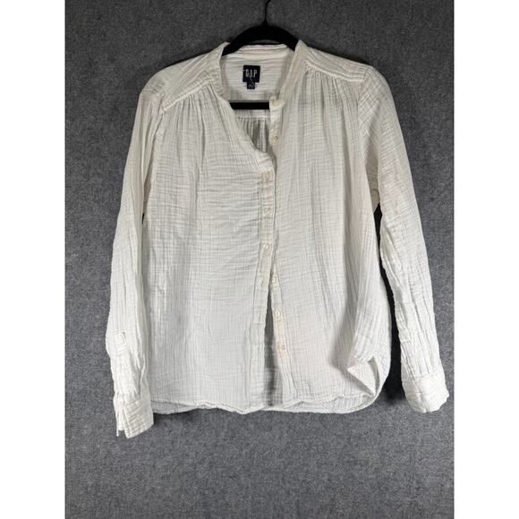 Gap Blouse Women‎ Large Petite White Long Sleeve Button Front Gauze Coastal - Picture 1 of 7